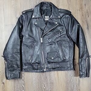 Mens Black Highway One Leather Motorcycle Jacket Size Small